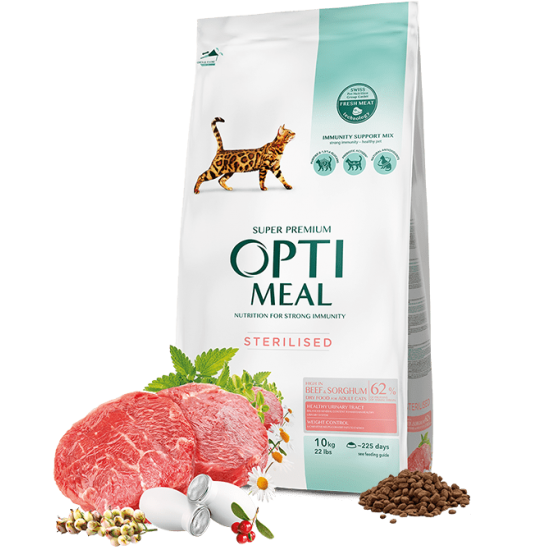 Hrana uscata pentru pisici adulte, Super Premium OPTIMEAL DRY FOOD, vita si sorg, 10kg